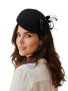 Angela William Wool Elegant Black One Size Women's Hat.